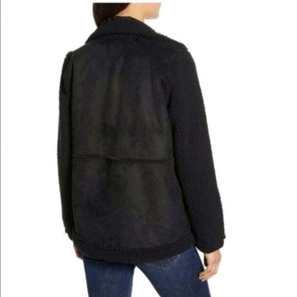 Caslon Black Faux Suede Sherpa Jacket Open Front Cozy Casual Fall Layering M - Picture 5 of 12